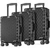 POSH Set di 3 valigie rigide - Trolley in policarbonato con telaio in alluminio e chiusure TSA - Bagaglio taglie M, L, XL (60, 70, 80 cm) - Ruote doppie a 360 gradi - Incluse 3 fodere protettive.