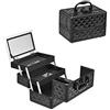 HOMASIS Valigetta Trucchi con Specchio, Borsa Trucco Professionale con 3 Livelli Estendibili, Mini Beauty Case con Maniglia e Serratura, 23 x 15 x 18 cm (Nero)
