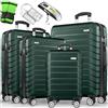 tillvex® Set 4 valigie rigide S-M-L-XL + bilancia, 8 cinghie e 4 etichette bagagli | Valigia da viaggio leggera con 4 ruote piroettanti | Guscio rigido in ABS con lucchetto TSA (Verde militare)