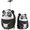 GYMAX Set di Valigia per Bambini, Trolley Bagaglio di 2 Pezzi a Mano Cavalcabile con Cinghia e Tracolla, Valigia Rigida con Ruote e Zaino, Regalo per Bambino e Bambina (12+16, Panda)