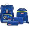 Step by Step Set di 5 zaini per la scuola Cloud ergonomici con riflettori, regolabile in altezza con cintura in vita, a partire dalla prima classe, 19 l, Police Truck Charly - Blu