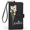 kaululu Portafoglio Personalizzato da Donna con Fiore di Nascita e Nome Inciso Portafoglio Lungo in Pelle PU con Tasca Portamonete per Mamma Fidanzata Moglie Regali di Natale (B-Nero)