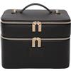 Starnearby Beauty Case a Doppio Strato in Pelle PU, Borsa Cosmetica da Viaggio, Trousse Trucchi Donna con Scomparti Rimovibili, Borsa da Toilette, Pochette Cosmetica da Viaggio (Nero)