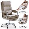 EMIAH Sedia da Ufficio Direzionale con Poggiapiedi, Comoda Sedia Scrivania con Braccioli, Poltrona Ufficio Ergonomica Reclinabile in Pelle PU con Ruote, Sedia per Computer con Cuscino Ispessito, Khaki