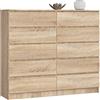 AKORD Cassettiera K 140 cm 10 Cassetti | Moderna Mobiletto per Soggiorno Sala da Pranzo Camera da Letto | Armadio Cameretta | 138 x 121 x 40 cm | Peso 75kg | Rovere di Sonoma