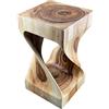 FaHome Sgabello in Legno Intrecciato Curvo Saman Naturale, Tavolino Ausiliario per Mobili, Sgabello Fiori, Unico e Massiccio