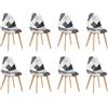 GrandCA HOME Set di 8 Sedie da Pranzo, Sedie da Cucina Patchwork in Stile Nordico, Cuscini Imbottiti, Gambe in Legno, Nero
