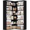 FirFurd 190,5 cm Libreria da Parete, Libreria Angolare a 6 Ripiani, Scaffale Angolare in Legno, Librerie con Scomparti Aperti, per Soggiorno, Studio, Ufficio, 90x90x190,5cm (Nero)