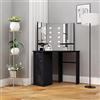 HaoChrymec Tavolo Da Toeletta Angolare Con Luci LED Nero, In MDF Con Specchio A 3 Pannelli E Ripiani Laterali, Toeletta Trucco Con Specchio Per Camera Da Letto, Postazione Trucco Moderna, 111x54x141.5 cm