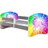 ACMA Letto per Bambino Cameretta per Bambino con Materasso Letto junior II Grigio (18 Il pony arcobaleno, 160x80)