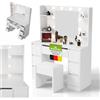 Juskys Toeletta Malia con specchio LED & sgabello Melly, 3 livelli di luce, 7 cassetti, molto spazio, design moderno, compatta e facile da pulire per il trucco - Bianco