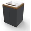 Liberoshopping Mobile Lavatoio in Legno 2 Ante con Vasca in Resina Bianco, Ripiano Interno, Apertura Push Pull, 71x65 cm, per Lavanderia e Spazi Piccoli (Grafite Opaco/Noce)