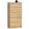 AKORD Cassettiera K60 con 5 Cassetti | Credenza Alta | Moderna Mobiletto per Soggiorno Sala da Pranzo Camera da Letto Corridoio Bagno | Armadio Cameretta | 60x121x40 cm, 39kg | Rovere Artigianale
