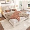 Azkoeesy Letto imbottito matrimoniale 160 x 200 cm, rivestimento in velluto, con gambe di supporto cilindriche, Rete a doghe e testiera in stile, Beige