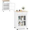 KOMFOTTEU Carrello da cucina con ruote, carrello di servizio con cassetto, porta in vetro temperato, portasciugamani in legno di gomma, tavolo da bar mobile con ripiano regolabile per soggiorno