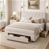 JOROBURO Letto imbottito queen size 160 x 200 cm, moderno telaio standard con 3 cassetti, rete a doghe in legno, non necessaria