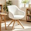 Zouron sedie da pranzo,sedie da ufficio per la casa, poltrone da salotto（Rotazione a 360°）,Ergonomia,Beige（cotone e canapa + piedini in legno chiaro）,Una sedia