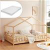 [en.casa] Letto a Casetta con Materasso 140x200 cm Naturale | Barriera di Protezione, Letto Francese per Bambini, Struttura in Legno di Pino, Schiuma Fredda, Stile Montessori, Cameretta
