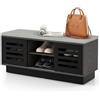 RELAX4LIFE Panca Scarpiera Legno con Cuscino, Panca Porta Scarpe con 6 Livelli e 3 Ripiani Regolabili, 2 Porte Scorrevoli, Risparmio di Spazio, Portascarpe per Ingresso, 99,5x34,5x46cm (Marrone)