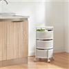[en.casa] Carrello da Stoccaggio Organizzatore con 3 Cestelli Girevoli in Acciaio Mobile Multiuso a 4 Rotelle per Cucina Ufficio Bagno - Bianco