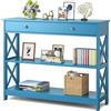 RELAX4LIFE Consolle Ingresso con Cassetto e 2 Ripiani Portaoggetti, Tavolo Consolle Moderno, per Divano, Soggiorno, Camera da Letto, 100 x 30 x 80 cm (Blu)