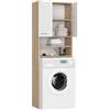 BDW Armadietto per lavatrice, 180 x 64 x 30 cm, bagno alto, mobiletto da bagno, armadio, bagno, lavatrice, rovere Sonoma/bianco