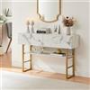 [en.casa] Tavolo a Consolle con Cassetti e Ripiano Mobile Contenitore Alto da Ingresso Corridoio 75 x 120 x 30 cm Telaio in Metallo - Effetto Marmo Bianco