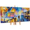 YS-Art | Dipinti a Mano Colori acrilici Serata Romantica | Quadro Dipinto a Mano | 130x70cm | Pittura | Dipinti Modern | Quadri Dipinti a Mano | Azzurro