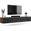 Planetmöbel Mobile TV West, porta TV lungo 200 cm, mobiletto TV sospeso o da appoggio, mobile TV per soggiorno, 2X mobile porta TV 37,8 x 100 x 30 cm, rovere dorato nero carbone