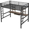 Azkoeesy Letto a soppalco matrimoniale con scrivania e 4 ripiani, con porta tastiera, per adulti e ragazzi, in metallo, Nero (140 x 200)