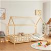 [en.casa] Letto per Cameretta a Forma di Casetta con Sbarre Letto Singolo per Bambini Struttura in Legno di Pino 90 x 200 cm Naturale