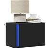 HaoChrymec Comodino Sospeso con Luci LED, Nero, Legno Ingegnerizzato, Cassetto Integrato, Illuminazione RGB Regolabile, per Camera da Letto o Soggiorno, 50 x 31 x 35 cm
