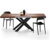 Mobili Fiver, Tavolo Allungabile Emma 140(220) x90 cm, Noce Canaletto con Gambe Incrociate Nere, per 6-10 persone, Tavolo Cucina, Soggiorno, Made in Italy