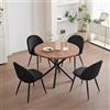 GrandCA HOME Set Tavolo e Sedie da Pranzo, Tavolo Rotondo da 100 cm e 4 Sedie in Velluto Nordico, Adatto a Soggiorno, Sala da Pranzo e Cucina (Venature in Legno Scuro + Nero)