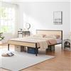 [en.casa] Struttura Letto Matrimoniale 160x200 cm Letto Doppio 2 Piazze in Metallo Nero con Testiera e Pediera Rettangolari in Effetto Rattan Intrecciato