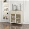 [en.casa] Credenza in Acciaio con Vetrina e 2 Cassetti Mobile Contenitore con Ante in Vetro Scalanato Madia per Cucina Soggiorno Sala Pranzo 97x80x40 cm Bianco Crema