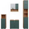 Vicco Set mobili bagno Irma, Quercia verde/oro, 4 pezzi, con colonna
