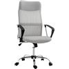 HOMCOM Sedia Ergonomica da Ufficio Girevole e Dondolo con Ruote, Altezza Regolabile e Schienale a Rete, 63x65x109-119 cm, Grigio Chiaro