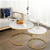 HUOLE Set di 2 tavolini rotondi, tavoli da salotto moderni, struttura in metallo, 40 cm e 60 cm, in marmo Pandora e pietra sinterizzata BB (60 x 60 x 45 e 40 x 40 x 38) Gamba Dorata