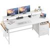 Klyvvo 140x48 Scrivania con 2 Cassetti Offre Spazio di Archiviazione, Scrivania Gaming con Supporto per Monitor,Gancio per Cuffie e Gommini per cavi Adatta a Gamer,Lavoratori da Casa e Studenti,Bianco
