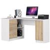 AKORD Scrivania ad Angolo B-20 | 3 cassetti, 2 Ripiani e un Ripiano con Anta | Scrivania | Scrivania ad angolo | Scrivania ad angolo per l'ufficio in casa | 155x77x85 | 60 kg Bianco | Rovere Sonoma