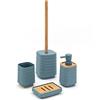 Inbagno Set Bagno Accessori Completo - 4 Pezzi, Kit Accessori appoggio in ABS e bambù, Include Dispenser, portaspazzolini, portasapone e scopino WC, Linea Wave (Set Completo)