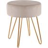 Duhome Sgabello in Velluto Beige, Sgabello Tondo Ottomano Imbottito in Metallo Dorato, Multifunzionale per Soggiorno, Camera da Letto, Toilette