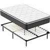 DEWINNER Set Materasso a una mezza piazza 120x190 a Molle e Schiuma alto 25 cm + Rete in ferro a doghe，in Legno Ortopedica，con 9 piedi Smontabile，Altezza 35cm，Confortevole e Traspirante
