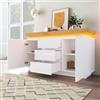 FAYICIC Credenza lucida con 6 cassetti, illuminazione a LED (App Control), armadietto multiuso per soggiorno e camera da letto, bianco (81 x 140 x 39 cm)
