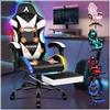 ALFORDSON Sedia Gaming Massaggiante e Luci LED, Sedia Gamer Ergonomica per Scrivania, Poltrona Regolabile in Altezza con Supporto Lombare Poggiatesta, Schienale Regolabile 90-150°, Similpelle(Bianca)