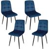 WAFTING Set di 4 sedie da pranzo imbottite con schienale alto e velluto olandese, con base in metallo, per sala da pranzo, soggiorno e sala ricevimenti, blu scuro
