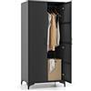 COSTWAY Armadio in Vimini con 2 Ante, Armadio Guardaroba in Rattan PE con Asta Appendiabiti e 4 Cubi di Stoccaggio, per Soggiorno, Camera da Letto e Patio, 72 x 50 x 157 cm (Nero)