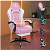 ALFORDSON Sedia Gaming Massaggiante, Poltrona Ergonomica da Ufficio con Cuscino Lombare & Poggiatesta Regolabili, Sedia Gamer con Poggiapiedi Telescopico, Regolabile 90-150°, Tessuto(Bianca e rosa)