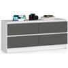 AKORD Cassettiera K-120 con 4 Cassetti | Moderna Mobiletto per Soggiorno Sala da Pranzo Camera da Letto Corridoio Bagno | Armadio Cameretta | 120x55x40 cm |Wit/Grafietgrijs